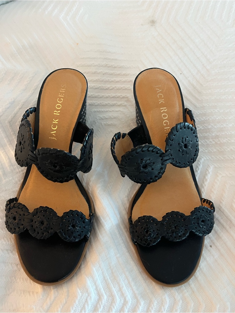 Jack Rogers Black Leather Sandal Heels